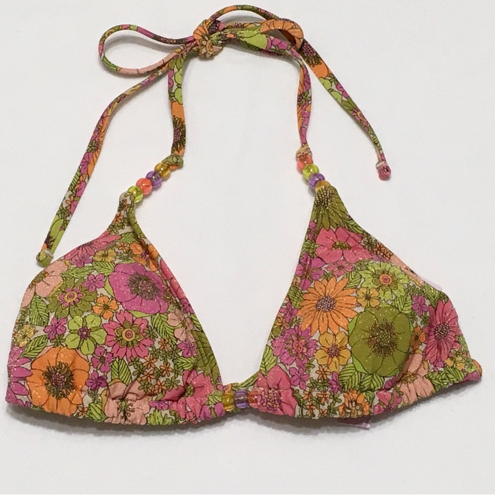 Wild Fable Women's XXS (00) Sparkle Floral Beaded Strap Triangle Bikini Tie Top